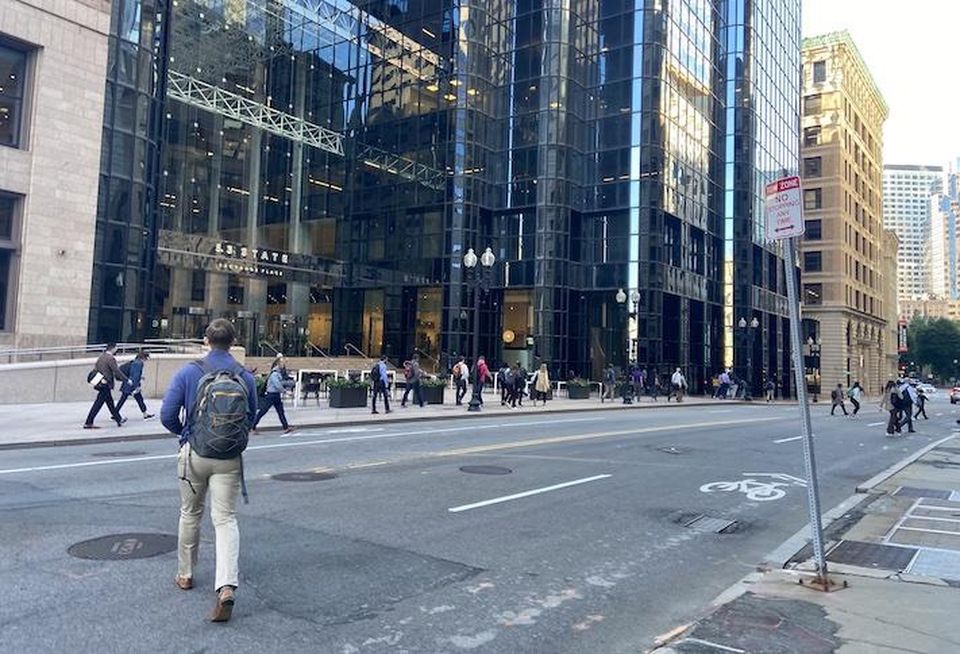 People walking to work in downtown Boston.