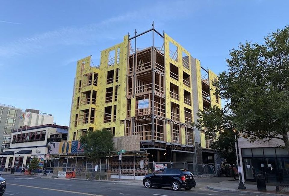 The under-construction condo building, The Fold, which Community Three is developing as part of the Grimke School project.