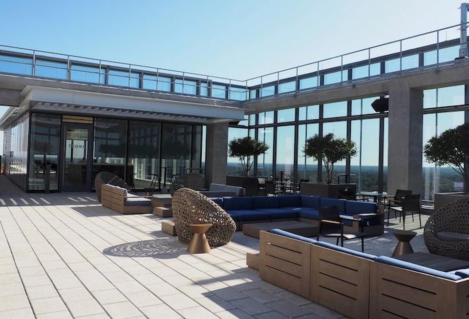 The rooftop amenity space on top of the 20-story Boro Tower