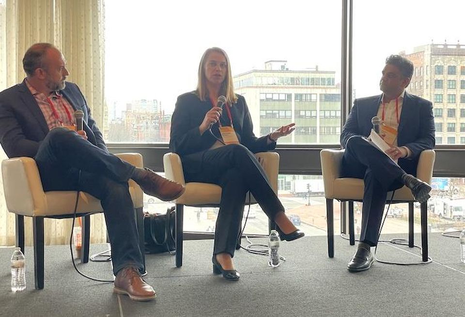Greentown Labs' Ryan Dings, The Davis Cos.' Gretchen McGill and Kastle Systems' Ameet Amin.