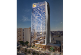 A rendering of the planned 34-story apartment complex on Huntington Avenue, branded as Lyra.