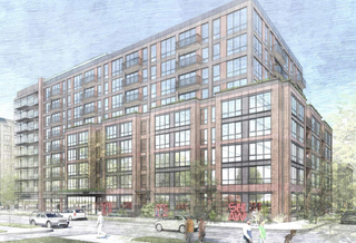A rendering of the development Trammell Crow is planning at the intersection of Seventh and P streets NW. 