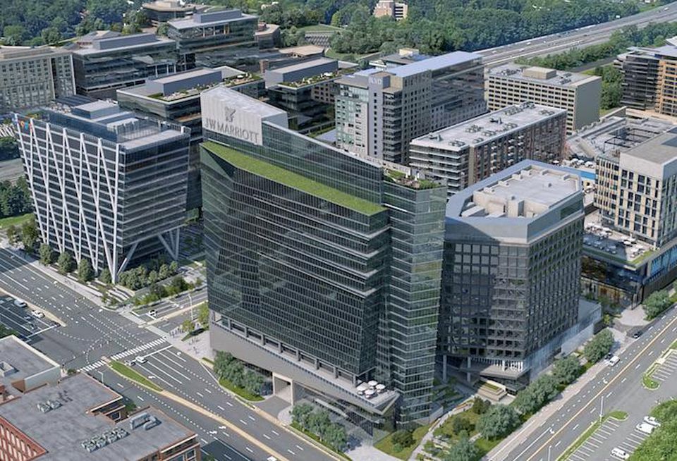 A rendering of the JW Marriott hotel planned at the Reston Station development.