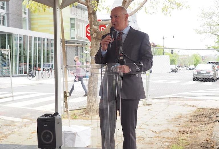 Roadside Development Managing Partner Richard Lake speaking at the Shaw groundbreaking. 