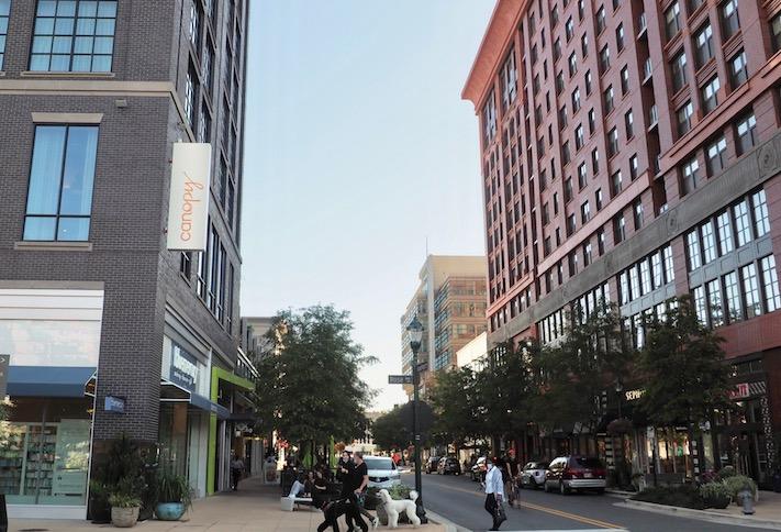 Suburban Maryland's Pike & Rose mixed-use development, with the Henri apartment building on the right, photographed Sept. 23. 
