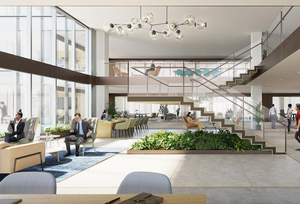 A rendering of an office floor in Skanska's 17xM project.