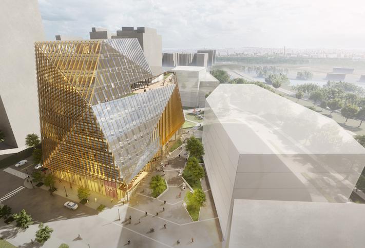 A rendering of the first academic building underway at the Virginia Tech Innovation Campus in Potomac Yard. 