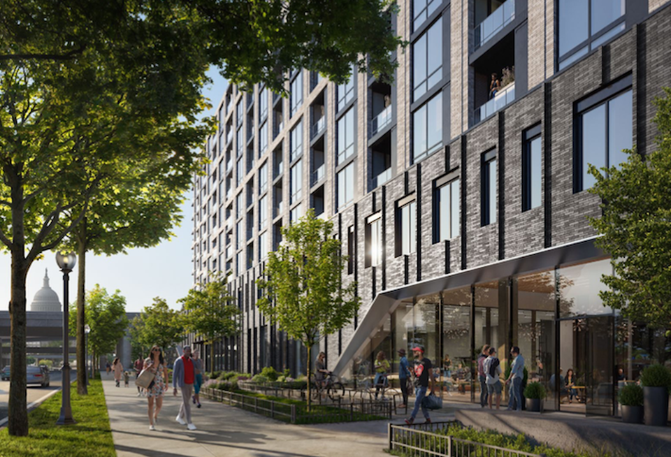 A street-level rendering of WC Smith's project at 850 South Capitol St. SE.