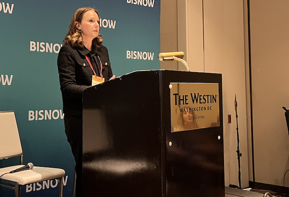 Transwestern's Lucy Kitchen gives a presentation at Bisnow's D.C. Office Market Insights event on Sept. 29, 2022.