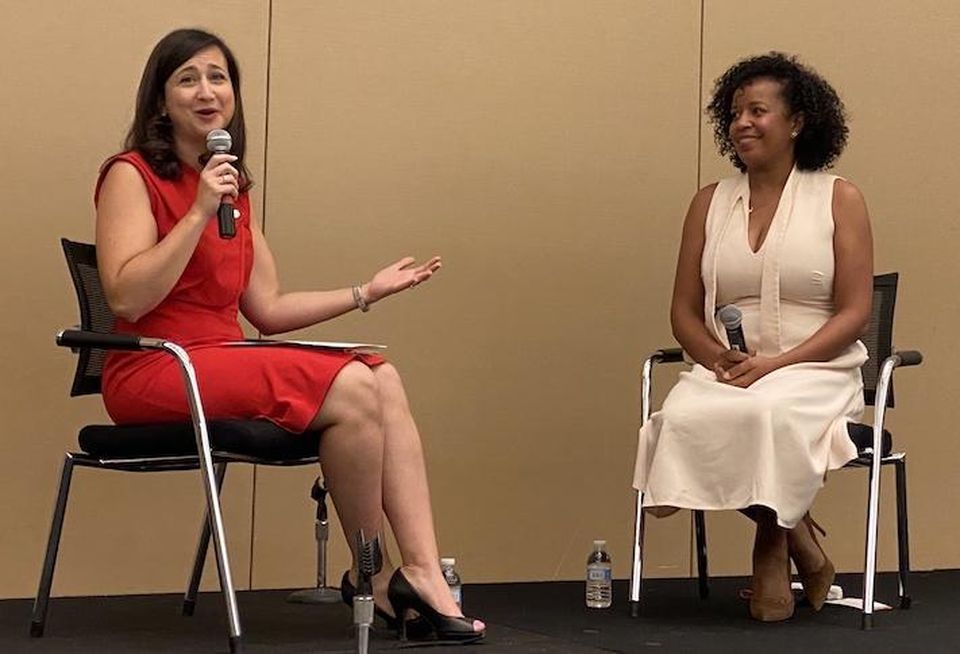 Arlington County Board Chair Katie Cristol and Amazon Head of Community Development Catherine Buell.
