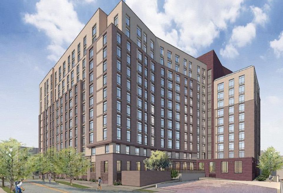 A rendering of the 12-story affordable housing project planned to replace Arlington's Marbella Apartments.
