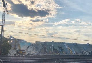 Demolition underway at the Armature Works site, as seen from the NoMa Metro station