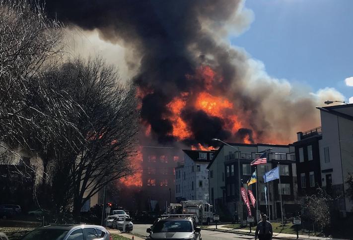 Flames engulfing the South Alex development Saturday in the Alexandria section of Fairfax County. 