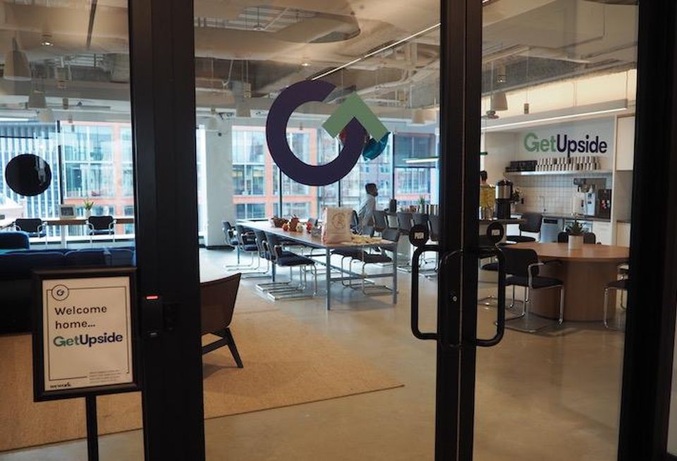 The entrance to GetUpside's seventh-floor office space in the WeWork 1701 Rhode Island building
