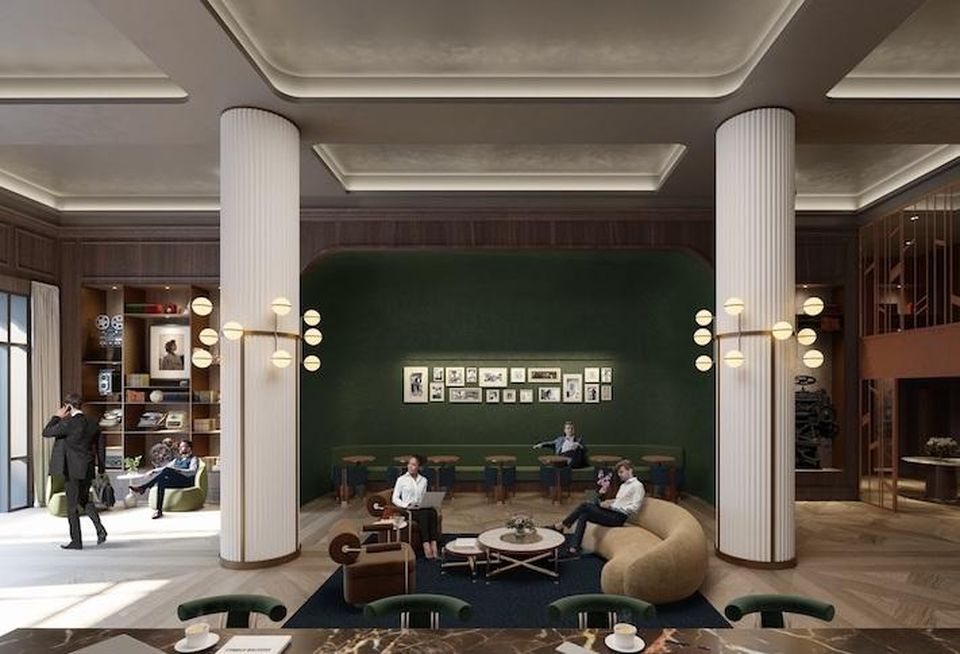 A rendering of Marx Realty's planned lobby renovation at 1307 New York Ave. NW.