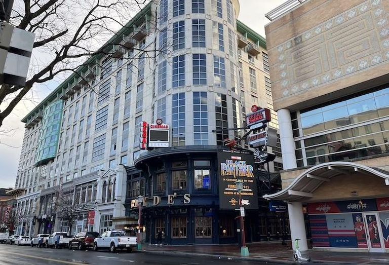 The Gallery Place retail property has multiple vacant storefronts along 7th Street NW. 