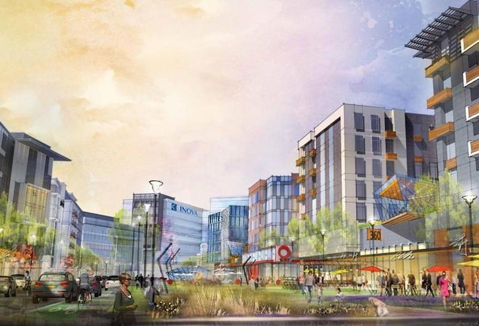 A rendering of the Landmark Mall redevelopment, anchored by the Inova Alexandria Hospital. 