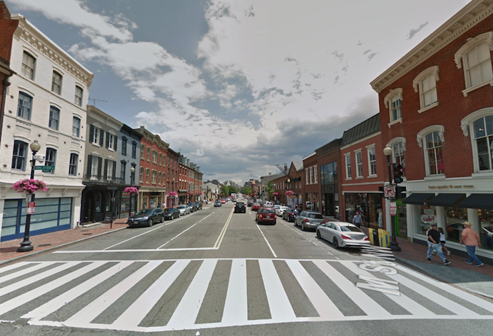 Georgetown's M Street, one of D.C.'s most expensive retail corridor where Eastbanc owns several properties.