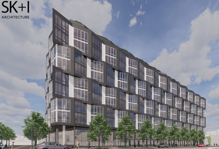 A rendering of MRP's apartment project planned on the Howard-owned site at 2133 Ninth St. NW. 