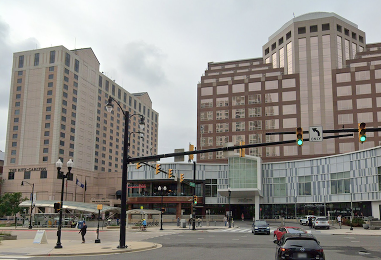 The Fashion Centre at Pentagon City mall, with the Pentagon City Metro station in the lower left. 
