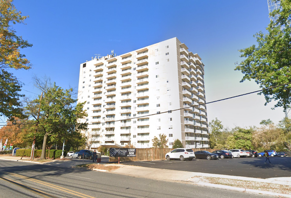 The Westwood Tower apartment complex at 5401 Westbard Ave. in Bethesda.