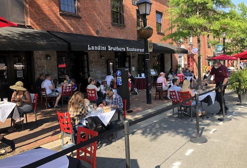 The patio seating area at Landini Brothers restaurant on King Street in Alexandria, photographed Sunday.