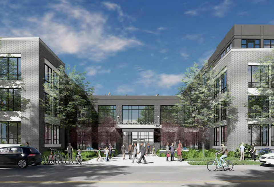 A rendering of the entrance to MidCity's project at 1200 5th St. NW. 