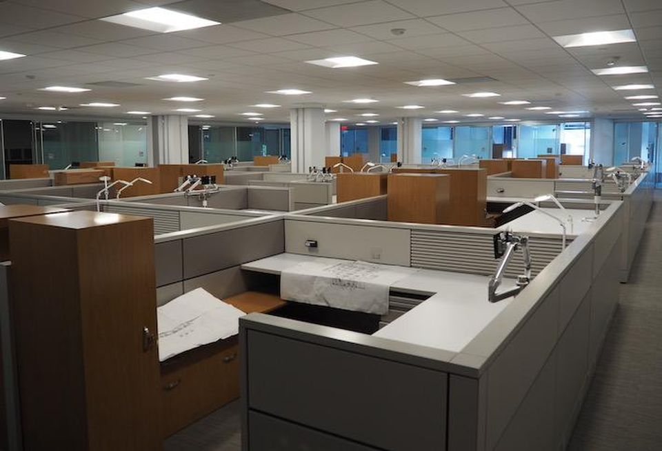 A floor of cubicles in the DOJ's Constitution Square 4 space