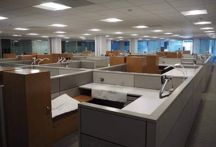 A floor of cubicles in the DOJ's Constitution Square 4 space
