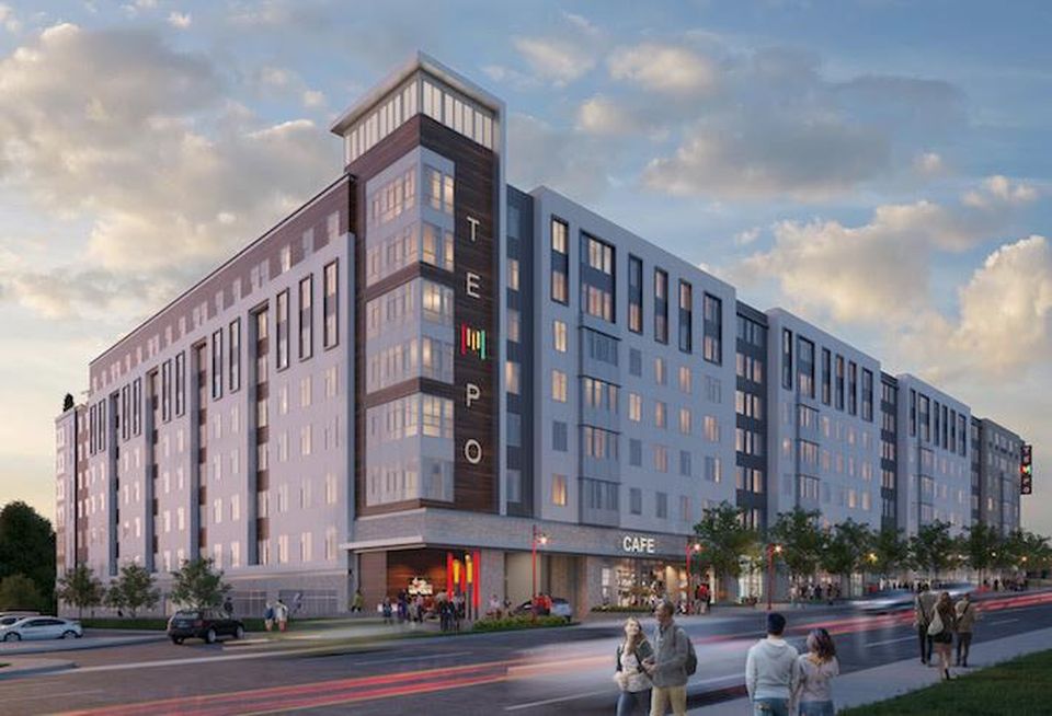 A rendering of Gilbane's Tempo student housing building at 8430 Baltimore Ave. in College Park.