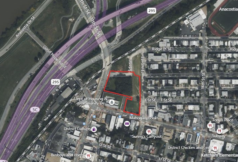 A map showing the location of the 1234 Good Hope Road site outlined in red. 
