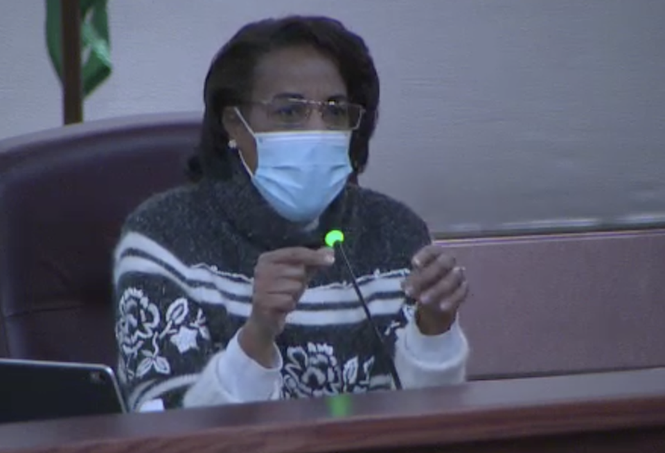 Loudoun County Board of Supervisors Chair Phyllis Randall at the board's Feb. 16 hearing on data center land use.