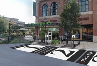 A rendering of the curbside pickup spaces at Federal Realty's Pike & Rose development. 