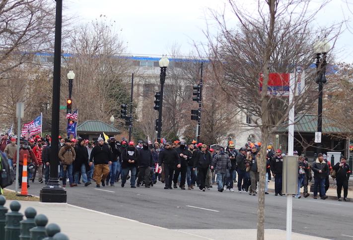 A group of Trump supporters walking through the streets of D.C. Wednesday. 