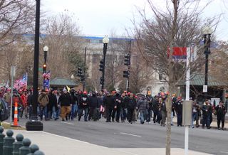 A group of Trump supporters walking through the streets of D.C. Wednesday. 