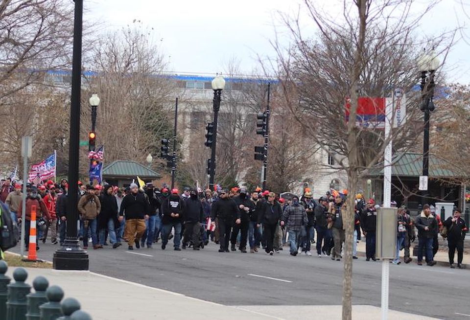 A group of Trump supporters walking through the streets of D.C. Wednesday.