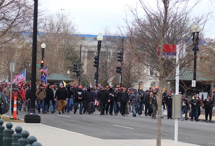 A group of Trump supporters walking through the streets of D.C. Wednesday. 
