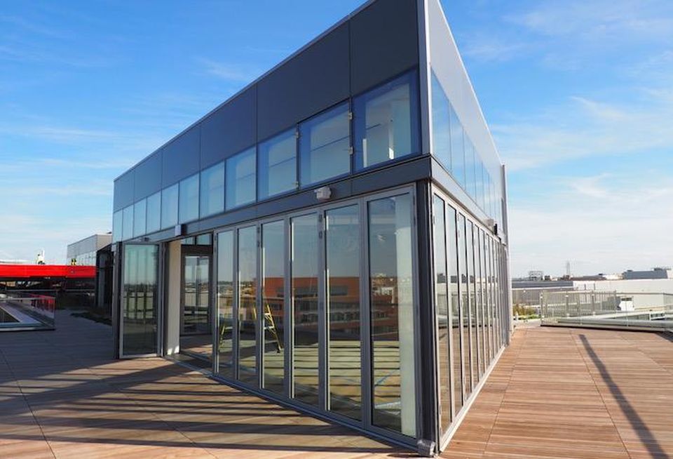 The rooftop amenity space at the 1900 N building