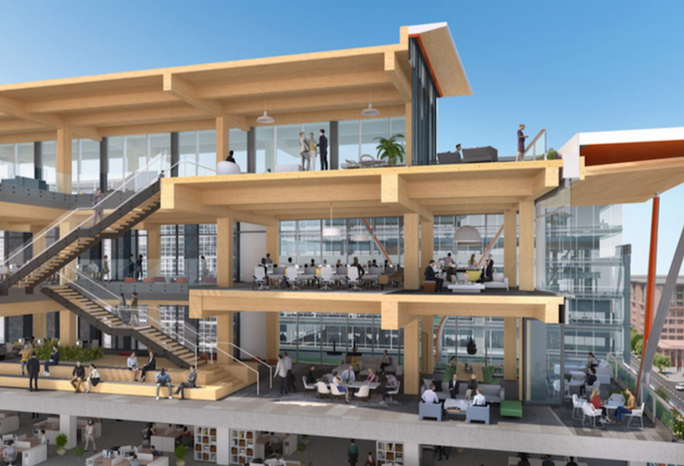 A rendering of the mass timber addition planned for Columbia Property Trust's 80 M St. SE