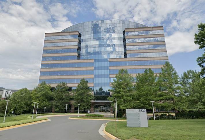 The Amazon-leased office building at 13820 Sunrise Valley Drive in Herndon. 