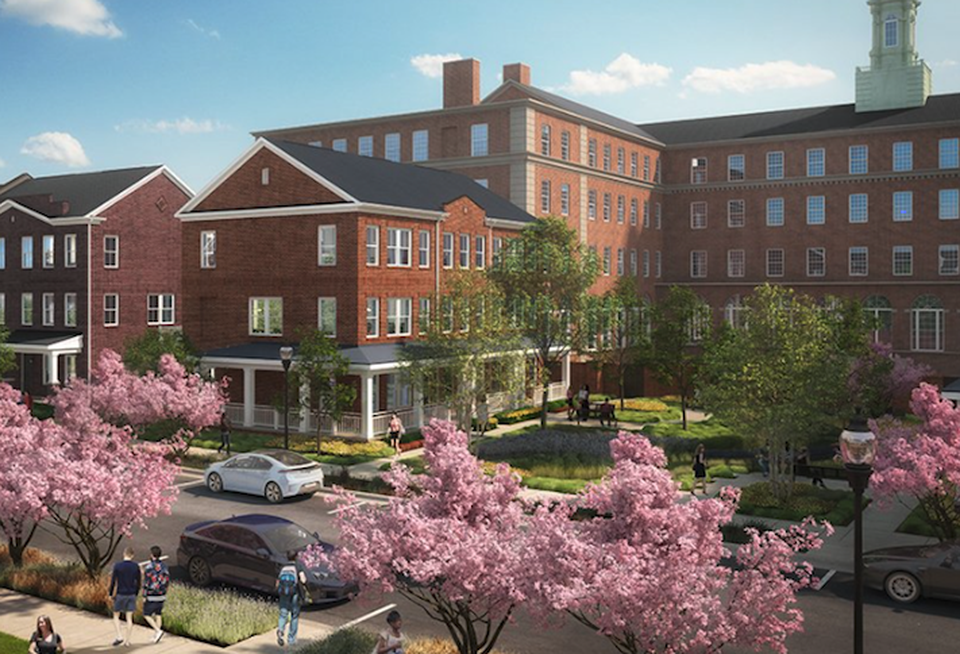 A rendering of EYA's development on the St. Josephs Seminary property, featuring 80 townhouses.