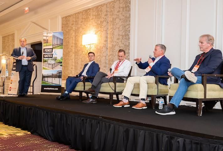 Flexential CEO Chris Downie speaks at Bisnow's DICE East. He is joined by (from left to right): Akerman's James Grice, Sami Badri of Credit Suisse, Sabey Data Centers' Rob Rockwood and Cato Digital's Dean Nelson.