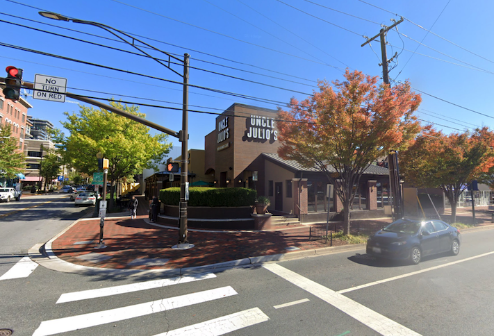 The Uncle Julio's restaurant at the intersection of Bethesda Avenue and Arlington Road in Bethesda Row. 