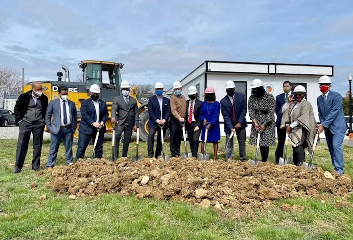 D.C. officials and development partners celebrating the groundbreaking of 88 townhouses at St. Elizabeths East, Tuesday March 23. 