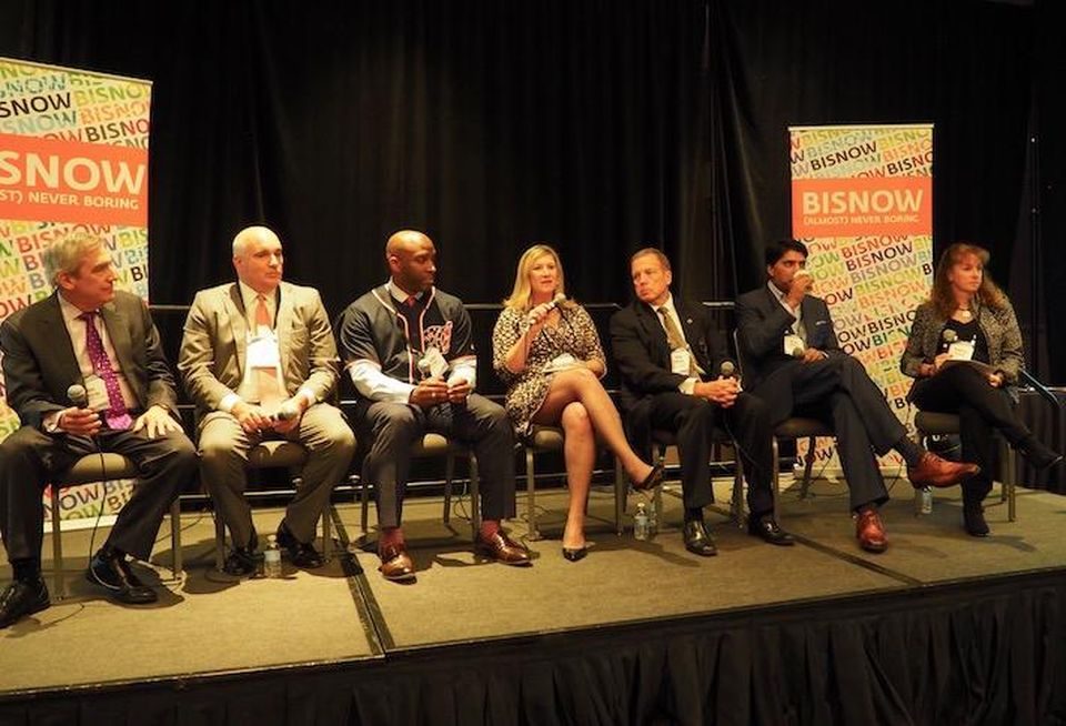 Savills' Marc Magazine, OTO Development's Corry Oakes, Donohoe Hospitality's Thomas Penny, Wells Fargo's Jennifer Dakin, B.F. Saul's Mark Carrier, Hersha Hospitality Management's Naveen Kakarla and Arent Fox's Kimberly Wachen