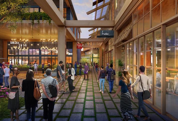 A rendering of the retail village at the Rivana at Innovation Station project. 