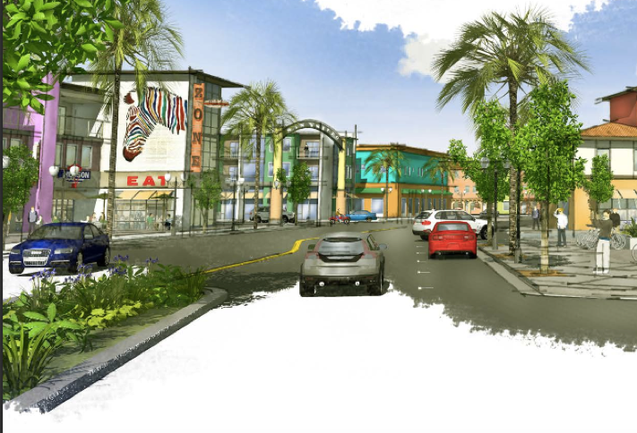 This rendering envisions a historic Mexican Village in the heart of San Ysrido.