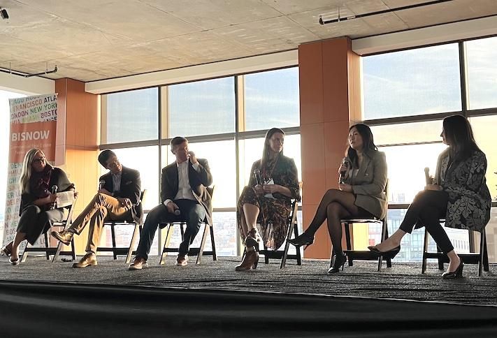 Cenero's Laurie Maslack, Kastle Systems' Haniel Lynn, IWBI's Jason Hartke, Carr Properties' Mitzi McNair, JLL's Jeannette Ko and Savills' Wendy Feldman Block. 