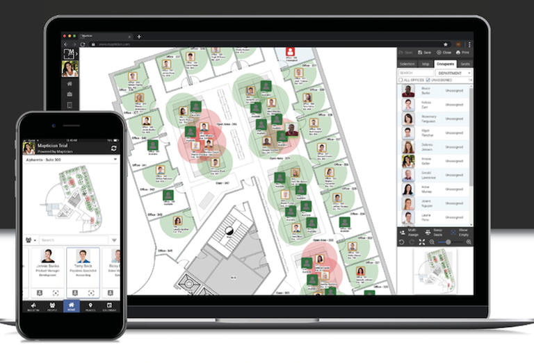 The Maptician platform shown on a laptop and a mobile phone. 