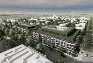 An aerial rendering of MidCity's project at 1200 5th St. NW. 
